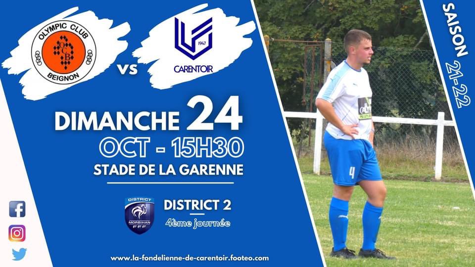 𝘑𝘰𝘶𝘳 𝘥𝘦 𝙈𝘼𝙏𝘾𝙃𝙎 ⚽️

🏆 𝙲𝚑𝚊𝚖𝚙𝚒𝚘𝚗𝚗𝚊𝚝 𝙳𝟷
🆚 Roc St André 
🏟 Stade Tréano
🕒 15h30

🏆 𝙲𝚑𝚊𝚖𝚙𝚒𝚘𝚗𝚗𝚊𝚝 𝙳𝟸
🆚 Beignon 
🏟 Stade de la Garenne 
🕒 13h30

⚠️ A noter le forfait de notre équipe C à cause des nombreux blessés 😢 ⚠️