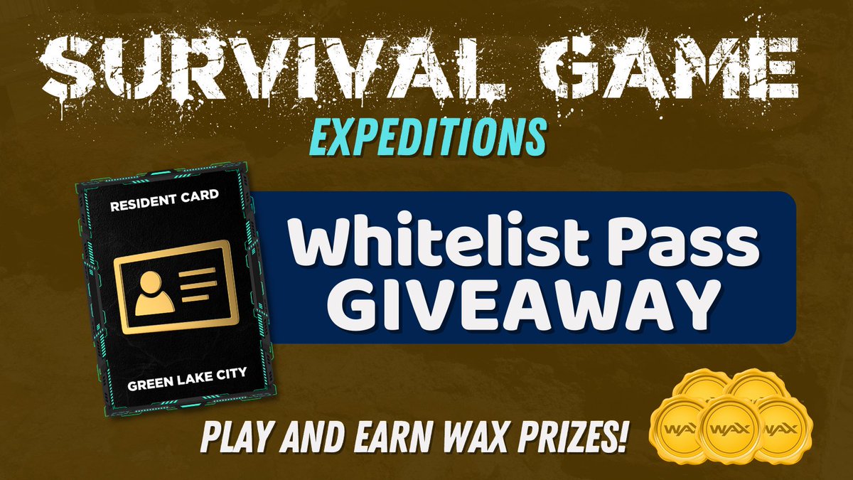 SURVIVAL GAME GIVEAWAY!

1 Resident Card (whitelist pass) that allows you to go on Scavenging and Expeditions, where you can earn WAX rewards

✅Follow @survivalgamenft
✅Follow @nftlaunchpad
✅Retweet &amp; Comment your wax wallet 

Winner announced on Oct 27
#nftgiveaway #wax  #NFT