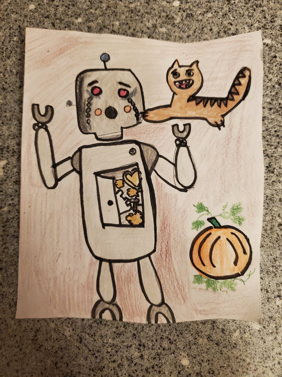 SoundOfPsylens's tweet image. @Cardabots #spookybots Poor old bungee was a basic factory bot sent on a mission to observe humans and their Halloween traditions. After visiting some pumpkin patches set up by local farmers bungee failed to return to the preassigned meeting place.
