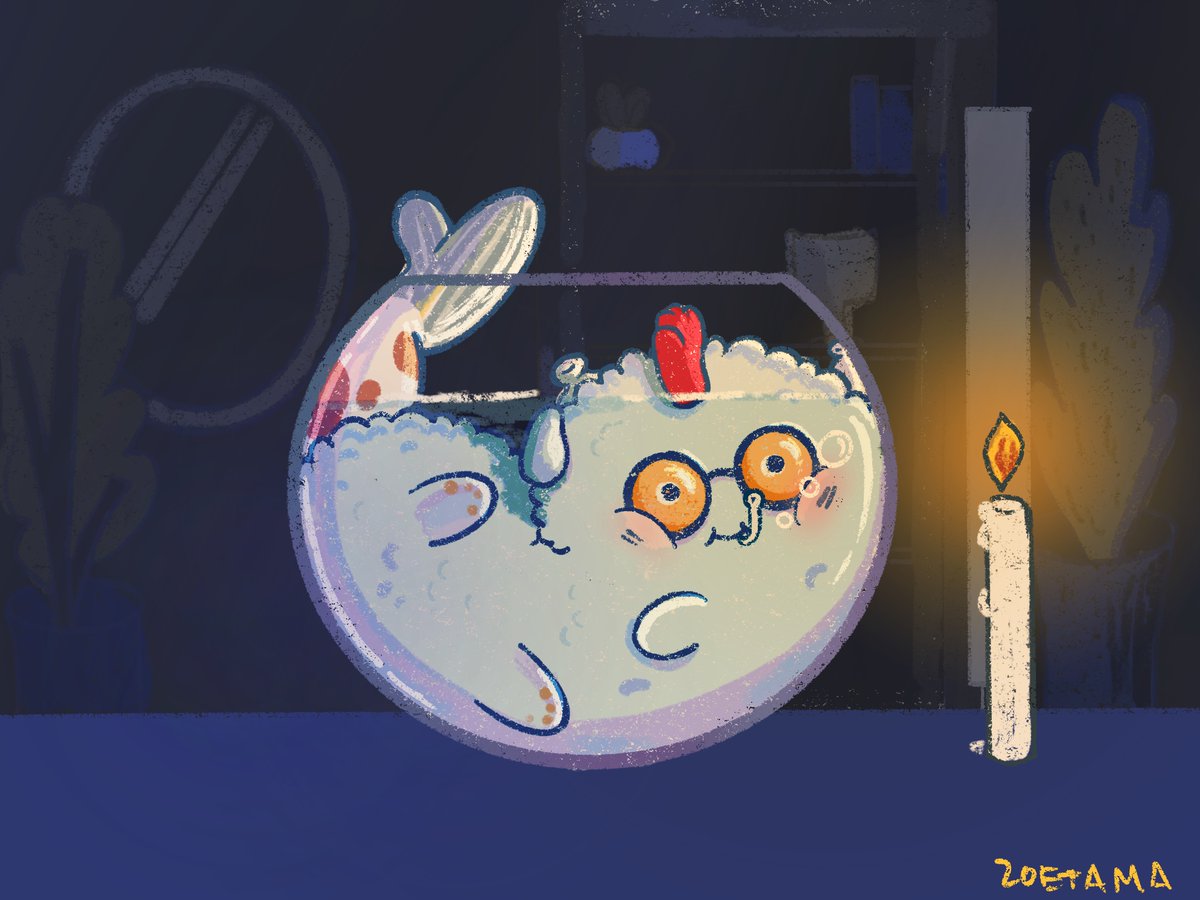 Zoetama_zn's tweet photo. hmm... they say your pet fish needs to be kept in a fish bowl, but my koi doesn't seem to fit 🤔🐟 #AxieInfinity https://t.co/CWSla4zJzW