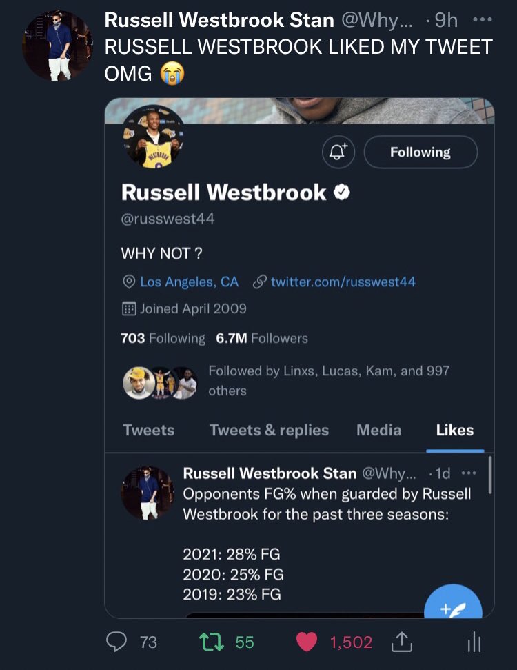 WhyNotBr0die2's tweet photo. .@WhyNotBr0die my account got suspended because I followed to much people and I lost my old number 😭 I’ll follow back everyone who likes and retweet’s this tweet #NBATwitter #RussellWestbrook https://t.co/ydfeW0QuvC