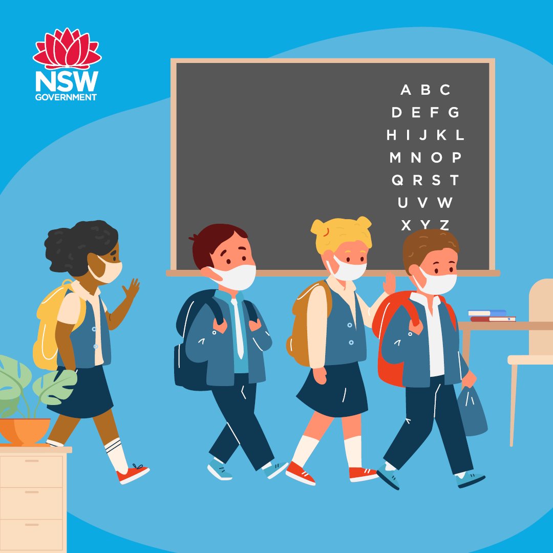 NSWHealth's tweet photo. Heading back to school? 
 
Don’t take COVID-19 with you.

If your child is feeling unwell, keep them home. It’ll keep them and their classmates safe.

Get tested immediately and isolate until they get a negative result:  https://t.co/OwQhodlf3f https://t.co/ndL5SZmqyN
