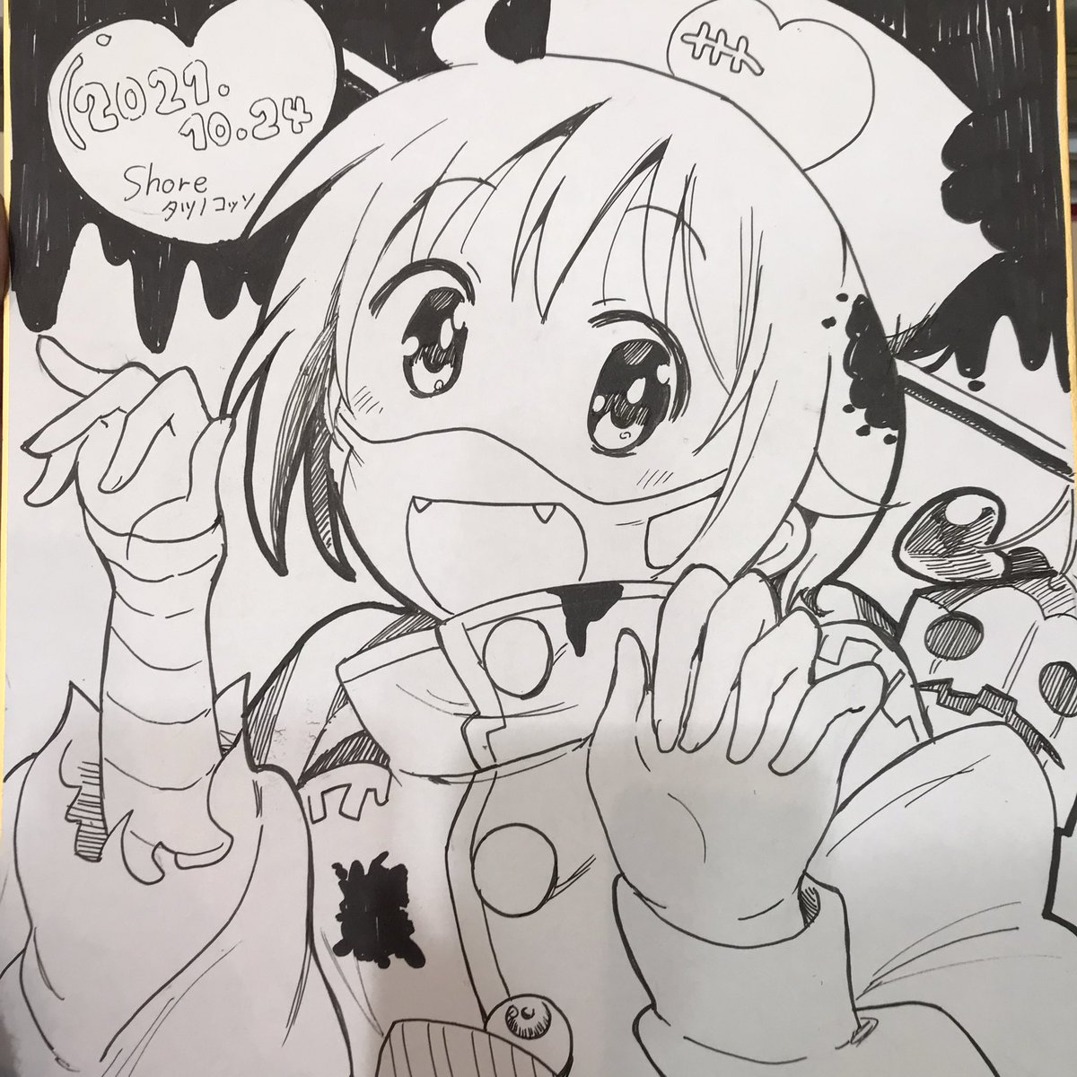 あっ!アフター用にゾンビゆずちゃん描きました!🧟‍♀️💗🏹🎃🏥 