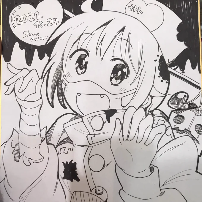 あっ!アフター用にゾンビゆずちゃん描きました!🧟‍♀️💗🏹🎃🏥 