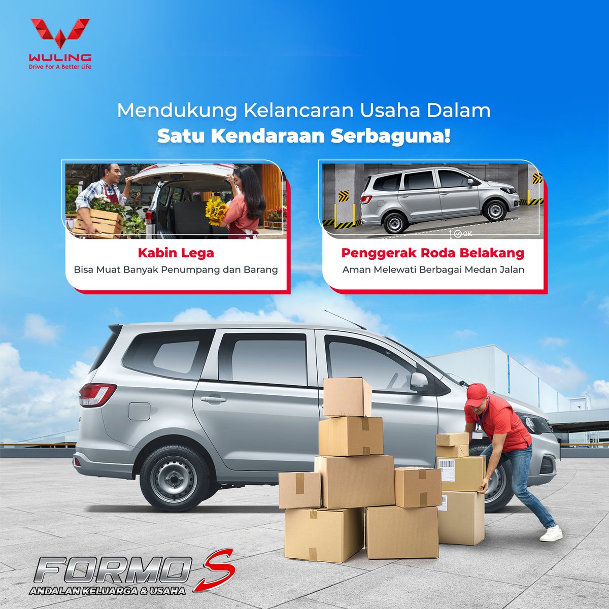 WulingMotorsID's tweet photo. Seri terbaru Wuling #FormoS ‘Andalan Keluarga &amp; Usaha’ ini selain memberikan kenyamanan untuk kebutuhan perjalanan keluarga, juga dirancang khusus untuk dapat menunjang bisnis Anda. (1) https://t.co/fxQ9vIOvQy