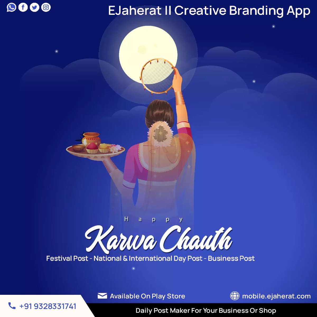 EJaherat's tweet photo. Happy Karwa Chauth

#happykarwachauth #karwachauth #chauth #pativrata❤️ #puja #eJaherat #digitalmarketing #festiveseason #festival #festivalpost #festivalofindia #eJaherat #brandpost #businesspost https://t.co/G0LJRV7iuS