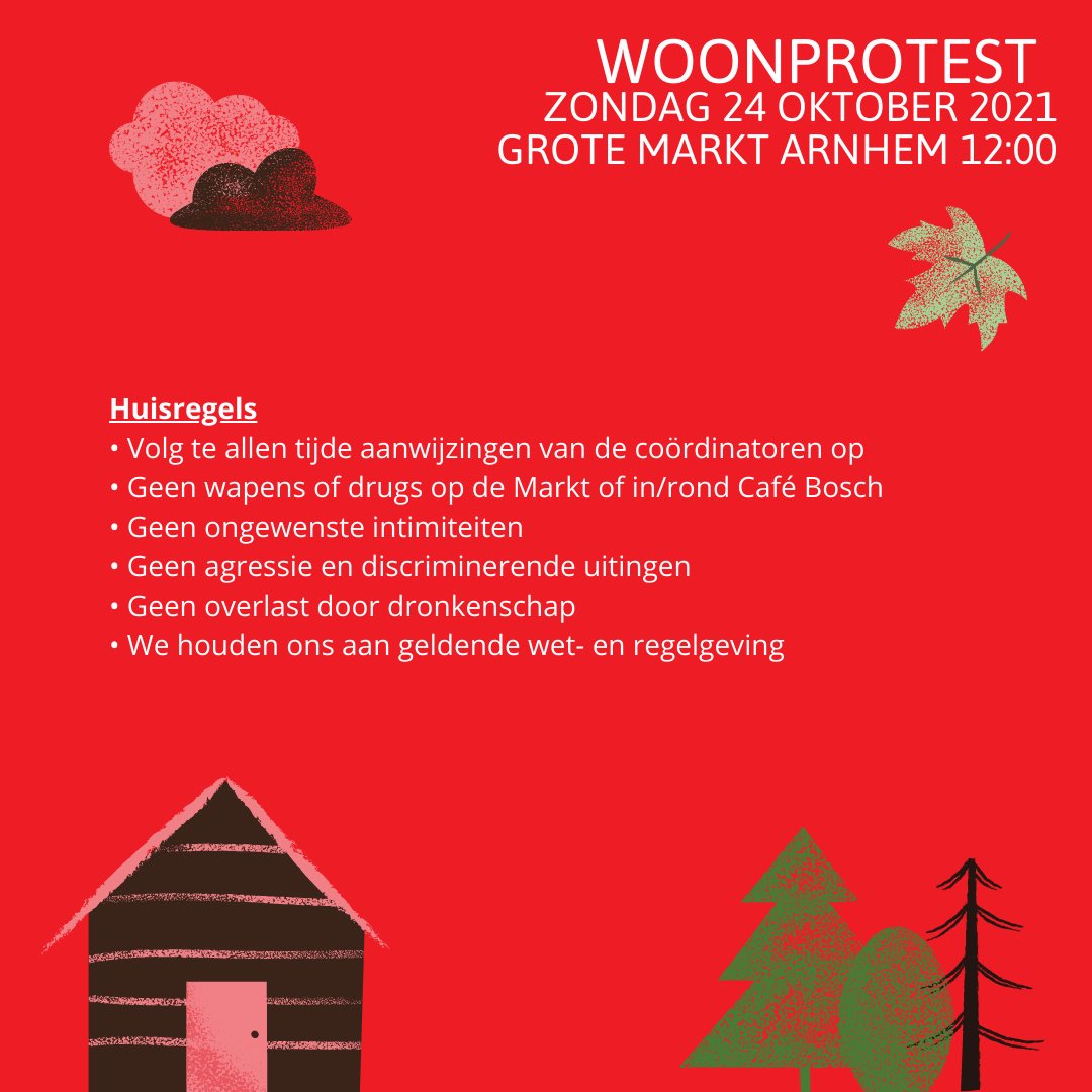 woonprotest026's tweet photo. Om het protest zo soepel mogelijk te laten verlopen zijn er enkele huisregels opgesteld. 
Houdt je ten alle tijden aan deze regels.
Tot vanmiddag! ✊🏻 https://t.co/6MfwpOfRRl