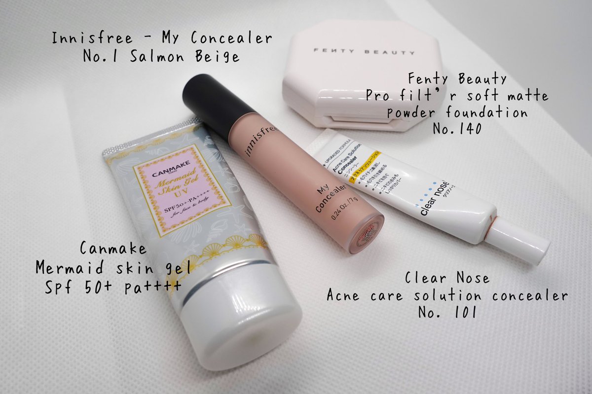 poompoomreview's tweet photo. ในส่วนของ base makeup ใช้เป็น 4 ตัวนี้ค่ะ แป้ง Fenty Beauty ถ้าใครจะซื้อแนะนำให้เลือกสีที่สว่างกว่าผิวไว้นิดนึงนะคะ เพราะเมื่อเซ็ทตัว สีน้องแอบดรอปค่ะ

#innisfree #canmake #fentybeauty #sephora https://t.co/VXfEAEiSr4