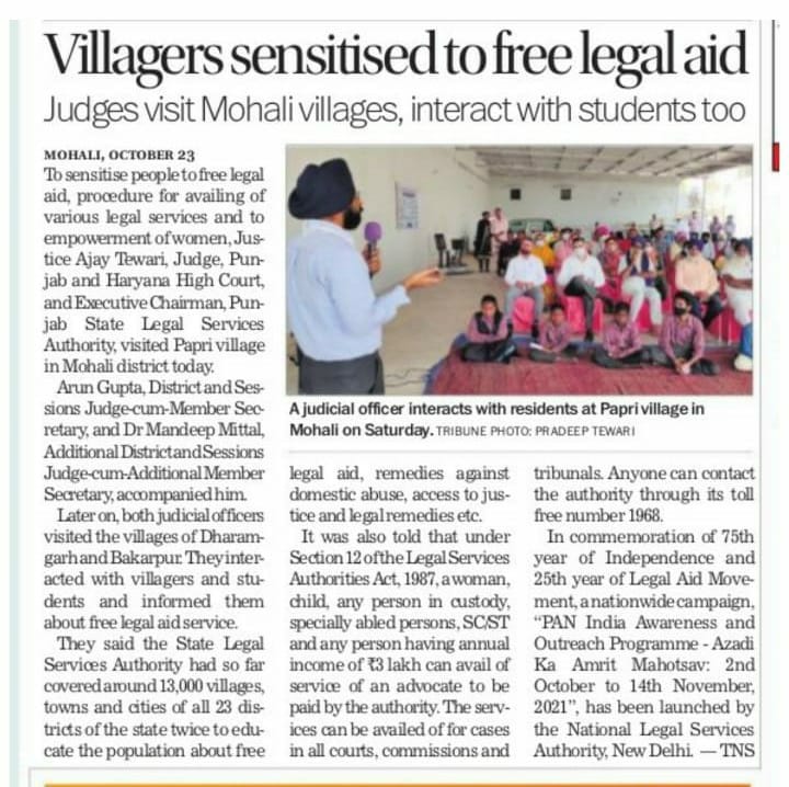 MohaliDlsa's tweet photo. PAN INDIA AWARENESS &amp; OUTREACH PROGRAMME: Media Coverage of 23.10.21
@NALSALegalAid 
@LegalAidPunjab https://t.co/7xZHPF7pl2