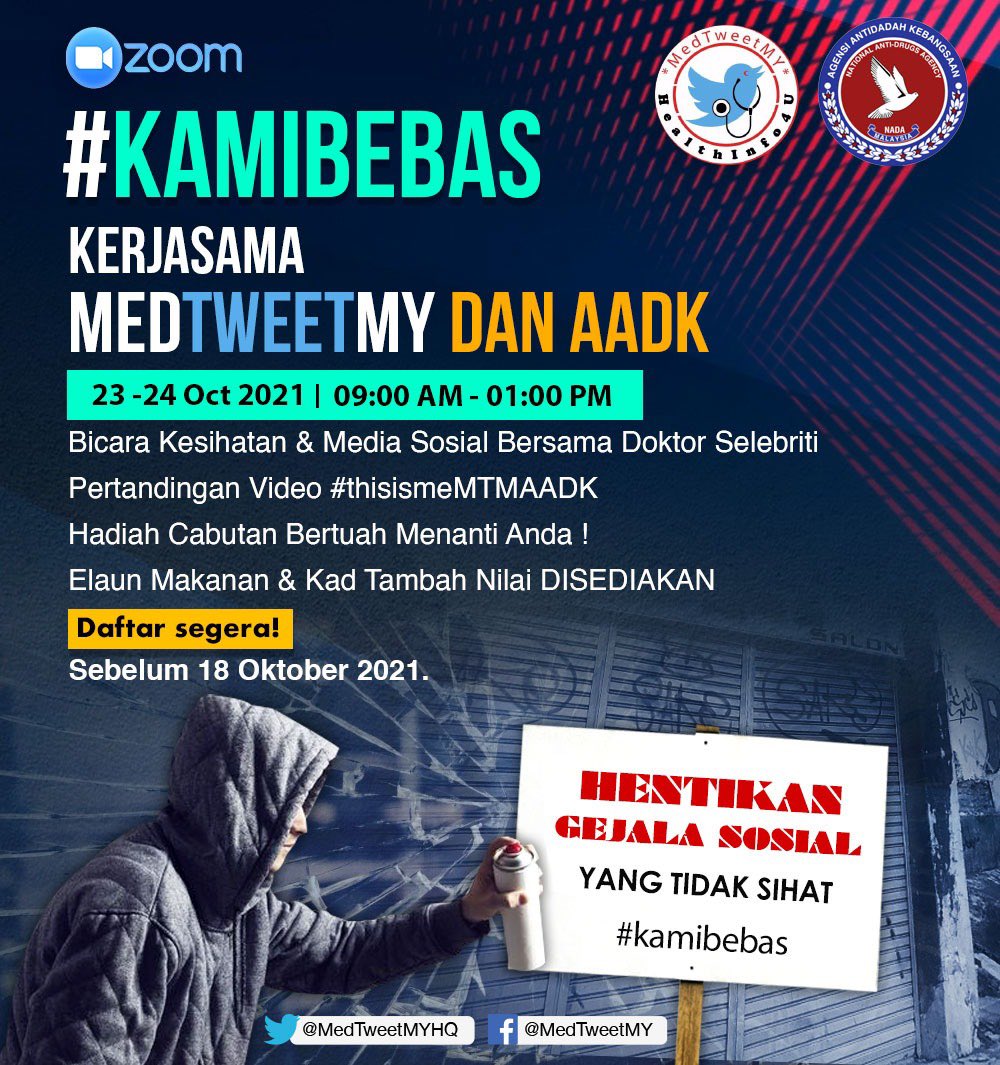 khairul_hafidz's tweet photo. A busy week for #MedTweetMY this weekend.

23-24th (day) - Program “Kami Bebas” collabs with @AADKMalaysia 

23rd (night) - MTM Komuniti webinars by Dr @ctsarahaishah 

24th (night) - MTM Advance webinars https://t.co/TuL88TiSP3