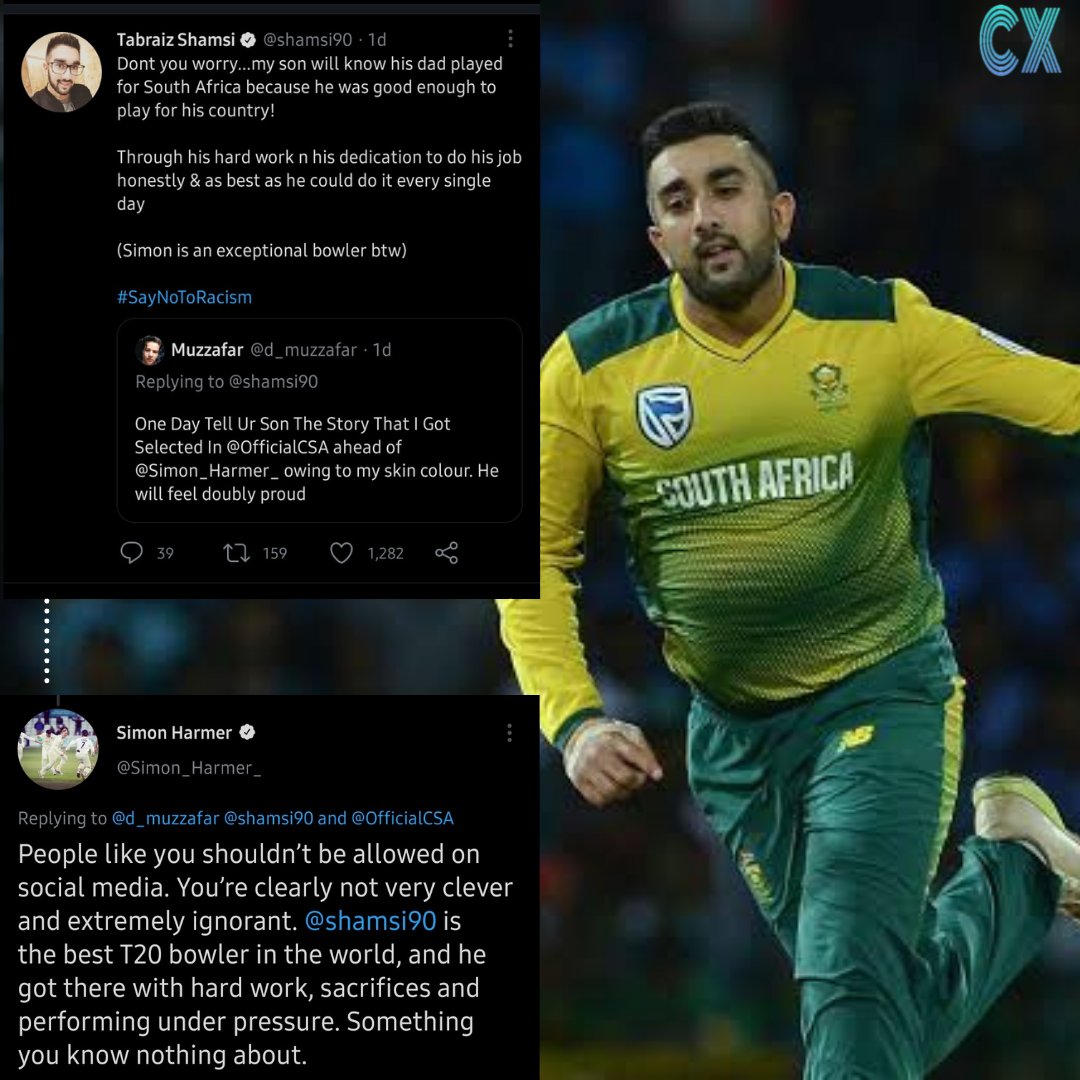 Siyaristo's tweet photo. One thing I respect about Simon Harmer was he takes these racist trolls head on and put them in their place.
Which begs a question, @ABdeVilliers17 @faf1307 and all the other favorites of #IPL_Twitter clearly see the racist taunts in their mentions but DOLOLO action, SIYABUKA nje https://t.co/HFpBsbgVzq