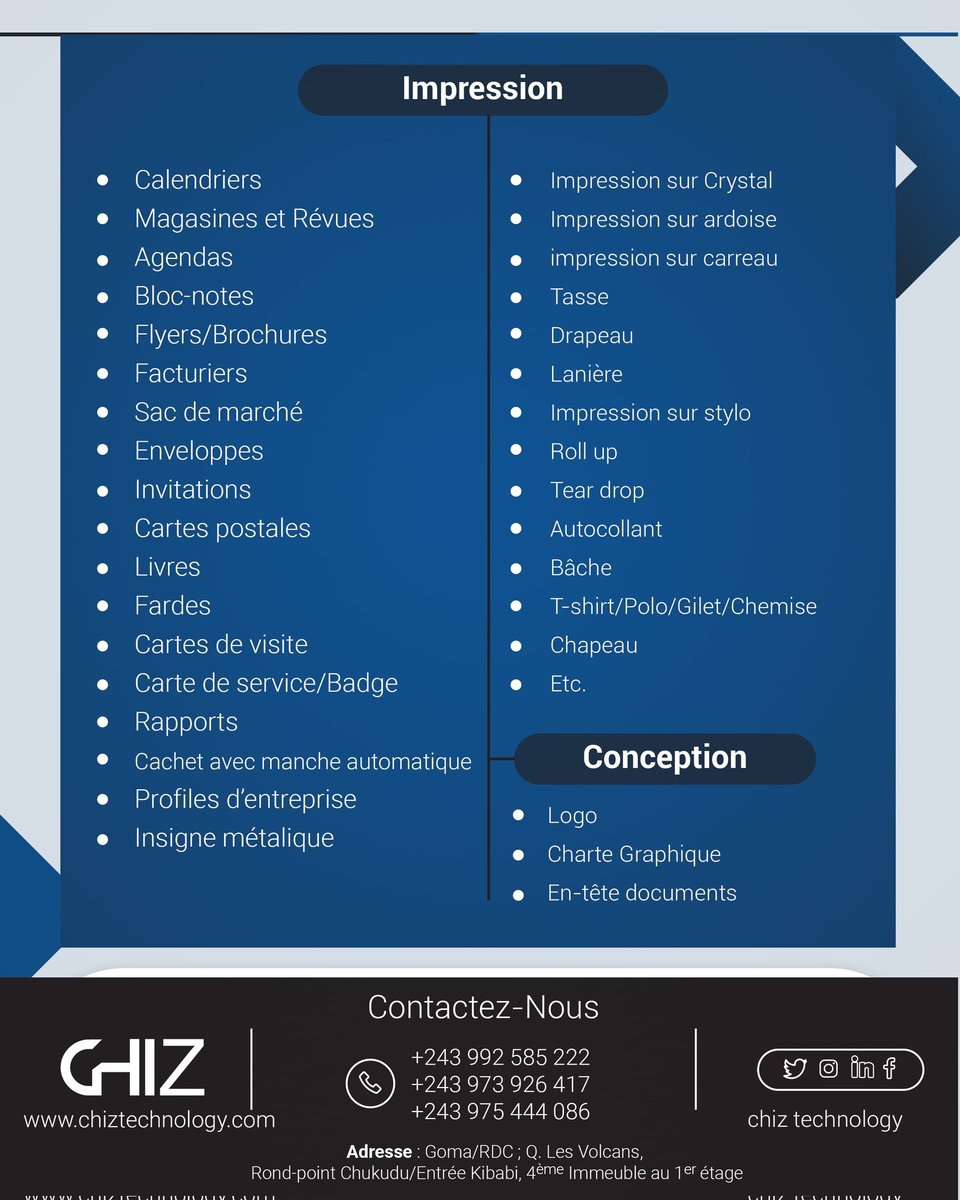 ChizTechnology's tweet photo. Nous imprimons sérieusement vos outils de communication #print #advertising #marketing #Professional #high #quality https://t.co/4awxaJBMdM
