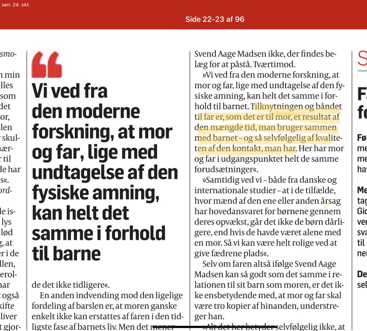 Det, der har rystet mig mest i debatten om fædres ret (NEJ-IKKE-PLIGT) til barsel, er det skingre forsvar for Moderskabet. Tak til Svend Aage Madsen for lige at sætte det på plads i dagens <a href="/politiken/">Politiken</a>.