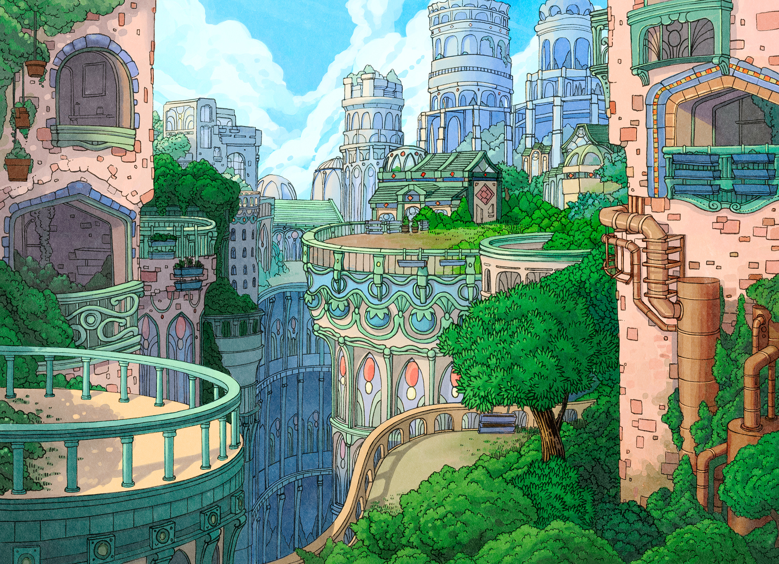 Quatricise on X: Solarpunk city panorama (in4:3 which isn't a panorama  format but hush) #illustration #solarpunk  / X