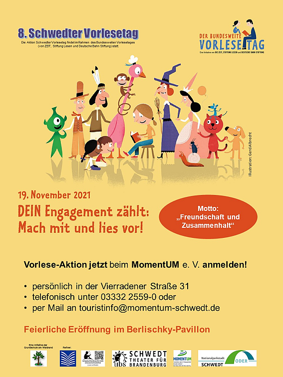 Uckermark_tmu's tweet photo. Jetzt anmelden zum Schwedter Vorlesetag 2021
Die Aktion Schwedter Vorlesetag findet im Rahmen des Bundesweiten Vorlesetages (von ZEIT, Stiftung Lesen und Deutsche Bahn Stiftung) statt. Alle Informationen: https://t.co/yOGtqdB3o2 https://t.co/yI6qbIvq8j
