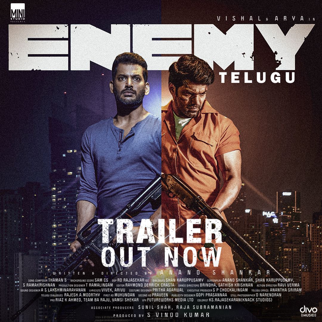 Samreen_Riaz15's tweet photo. The wait is over 💥 The much awaited #EnemyTrailer (telugu) is here 🔥🔥 #Enemy Grand release on this Diwali, Nov 4th. 
 
https://t.co/jx5w2lBjUu
 
#EnemyDeepavali @VishalKOfficial @arya_offl @anandshank @vinod_offl @MusicThaman @SamCSmusic @mirnaliniravi @ministudiosllp https://t.co/b9PntcVmW3
