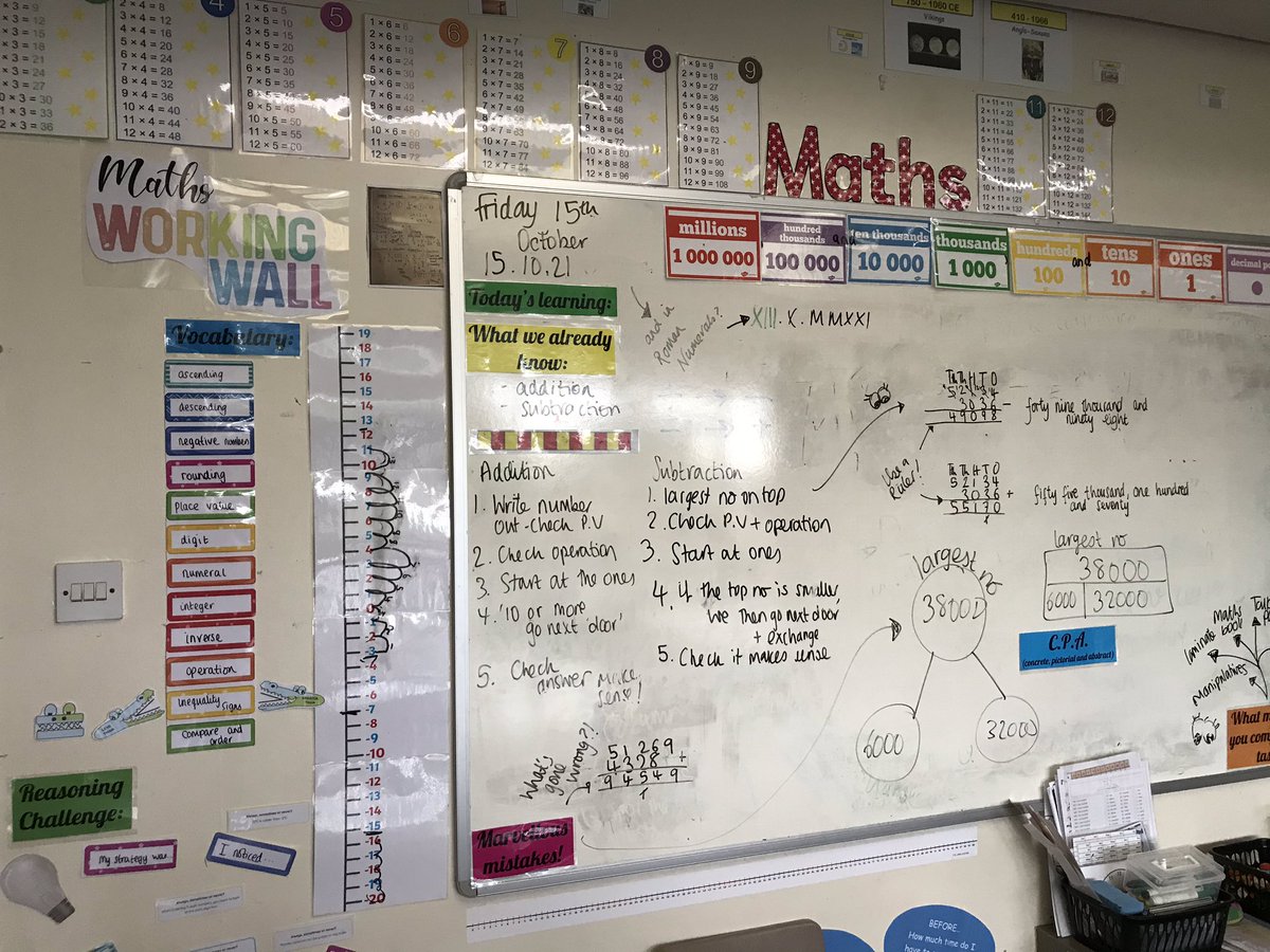 MissLowe_UKS2's tweet photo. Absolutely love having a large whiteboard for a #maths #workingwall, super easy to maintain and can help provide a chronological #learning journey...now I just need whiteboards for all my other subjects 🤣 #ks2 #primaryrocks #teacherlife https://t.co/UnV5pKT4lC