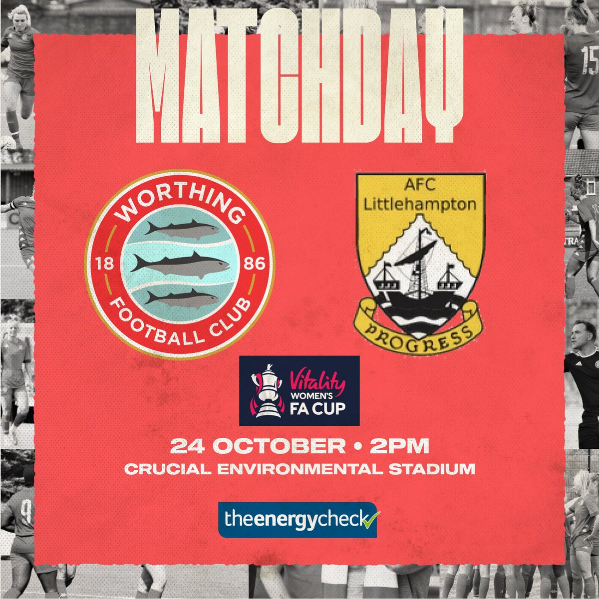 Worthing FC Women (@worthingfcwomen) on Twitter photo 🔛 MATCHDAY!
We host <a href="/AFCLALadies/">AFC Littlehampton Ladies</a> with a place in the first round proper of the @VitalityWFACup up for grabs 🏆
Huge numbers watching the men’s impressive victory yesterday…let’s get good numbers through the gate again today 🙌
Let’s do this 👊
WORLIT | #WeAreWorthing 🐟🔴 🔛 MATCHDAY!
We host <a href="/AFCLALadies/">AFC Littlehampton Ladies</a> with a place in the first round proper of the @VitalityWFACup up for grabs 🏆
Huge numbers watching the men’s impressive victory yesterday…let’s get good numbers through the gate again today 🙌
Let’s do this 👊
WORLIT | #WeAreWorthing 🐟🔴