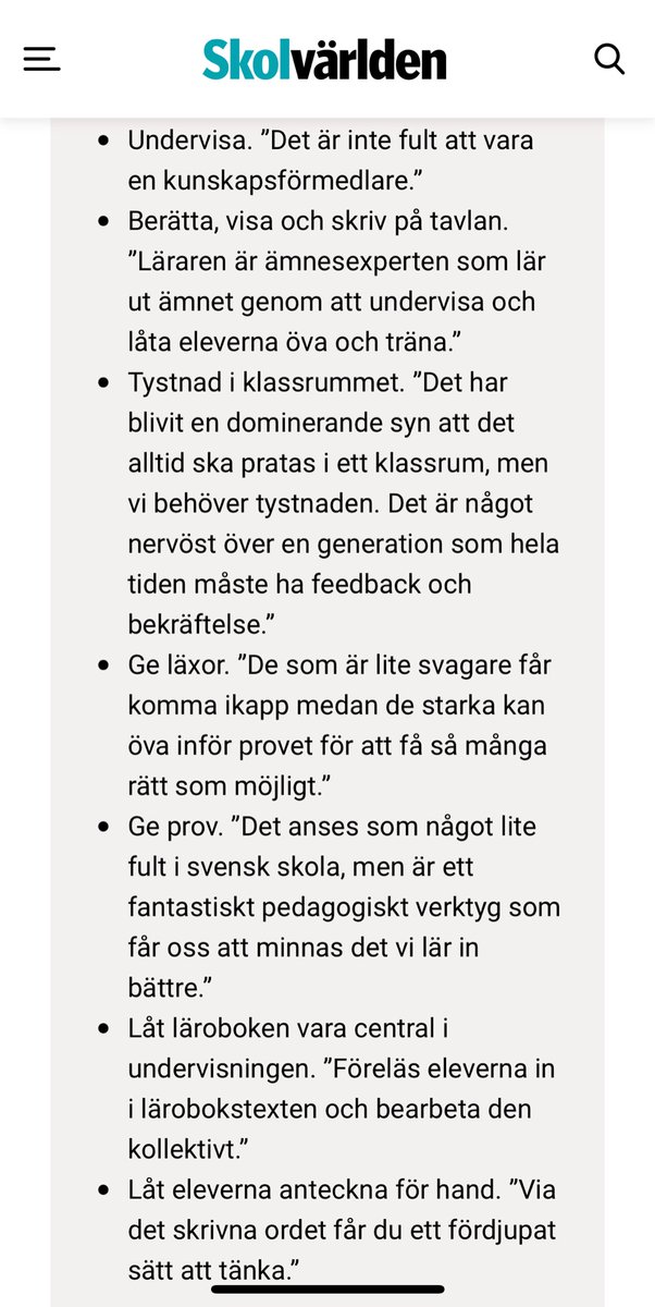 AnnaAnnans's tweet photo. Tänk att lärare idag anses gammaldags när traditionell undervisning används. I snart 25 år har jag jobbat så här. Och vet ni, det funkar! Alla sju punkter  som  @FMannerheim  beskriver, kör jag. Både i högstadiet och nu på gymnasiet. https://t.co/1G4klSEi97