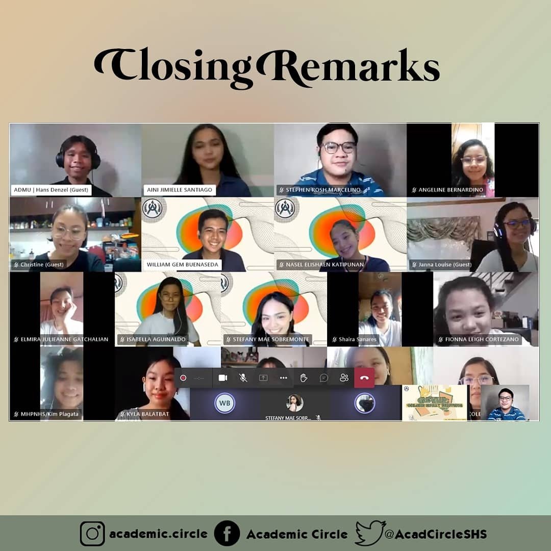AcadCircleSHS's tweet photo. We also thank our participants who actively participated in our webinar-workshop despite the challenges brought by the virtual setup.

#RevUpOnline
#ACADCIRCLE
#MHPNHS

(5/6) https://t.co/gualYwQzas