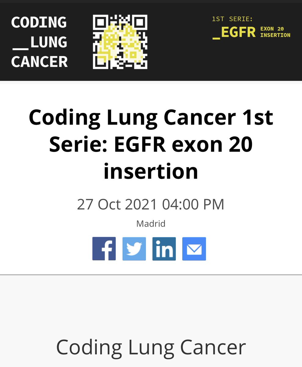 NReguart's tweet image. Coding Lung Cancer #codinglungcancer @hospitalclinic  este miercoles 🗓 27 Octubre a las 16:00h. Update #EGFR20ins de la mano de @EnriquetaFelip @NReguart @BellosilloBea @LauraMezquitaMD @VicMorenoGarcia Dr Viñolas, Dr Biscuola. Inscripciones gratuitas 👉 us06web.zoom.us/webinar/regist…