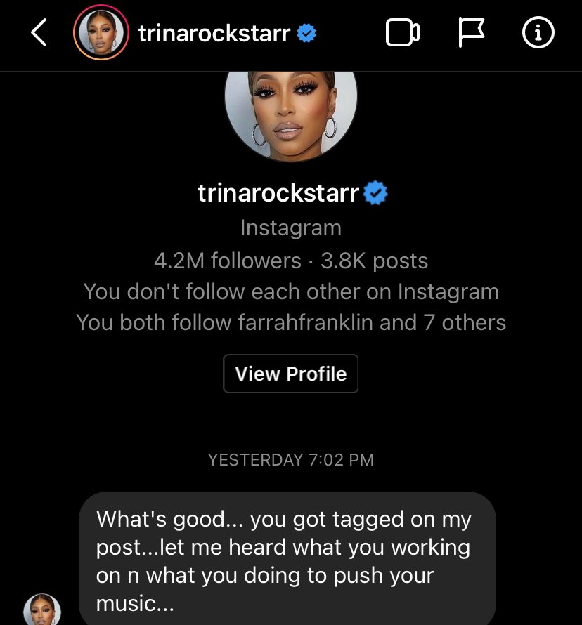 Hookmaster's tweet photo. Dear @TRINArockstarr  can’t believe they got you too.  Please change your password so I don’t pay for some janky playlist spot ok??  Your page is hacked sis… let’s share so this don’t happen to someone else  #scams #trinarockstarr #HackedAccount #trapmusic #dms https://t.co/DsPsfeAc5r