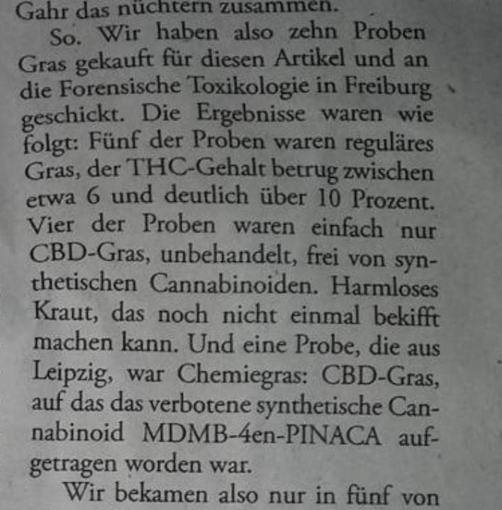 MantheyJakob's tweet photo. Die @Zeit hat zehn mal #Cannabis auf dem Schwarzmarkt gekauft und labortechnisch untersuchen lassen:
- 5 Proben mit #THC zwischen 6 und >10%
- 4 Proben #CBD Gras
- 1 Probe CBD Gras mit MDMB-4en-PINACA
Die letzte Probe stammte aus #Leipzig. https://t.co/0xbKcwcoLq