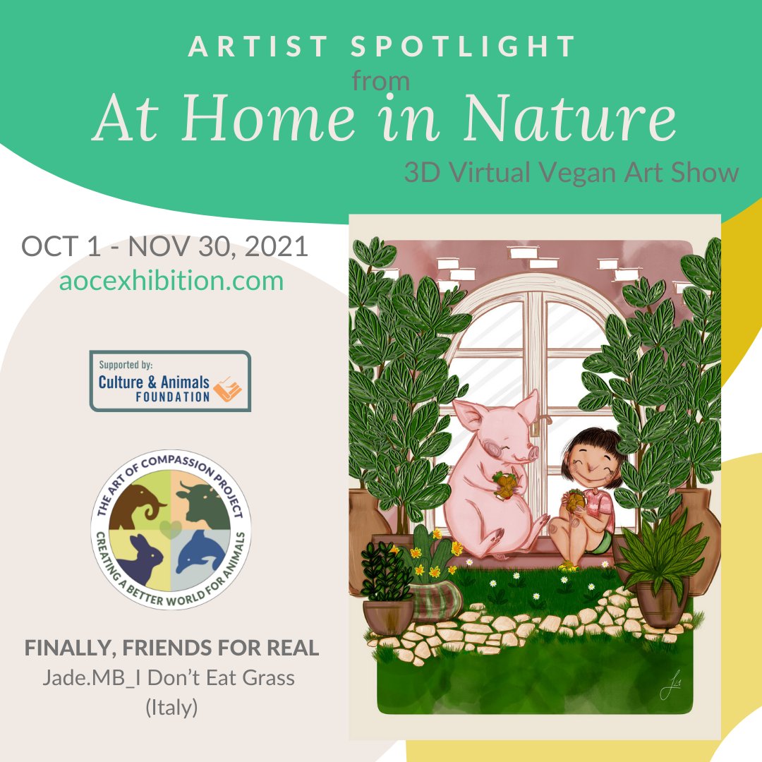 Jade M.B_I Don’t Eat Grass is one of 15 artists in our current 3D vegan art buff.ly/3zjE4FA view her painting and read about her process and intention, go to buff.ly/3hyG05y. #aocexhibition #thegoodelifeuk #artofcompassion #veganart #veganexhibition