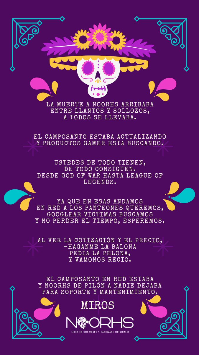 NOORhs_oficial's tweet photo. Para no dejar morir la tradición, nuestro equipo te preparó tres #calaveritas  
#Noorhs en nuestras tradiciones.
¿Cual te gusta más? Te presento la primera
#DiaDeMuertos #tradicionesmexicanas https://t.co/90b45wiKzB