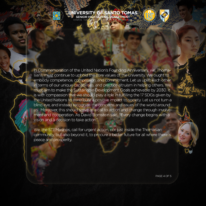 ustshsstemsoc's tweet photo. On this day, October 24, the treaty of the United Nations was brought into existence to promote unity and cease conflict among nations. 🤝🌍

Let us all remember that being 'united' is not only being joined together but also helping each other in times of trouble and success. 🌟