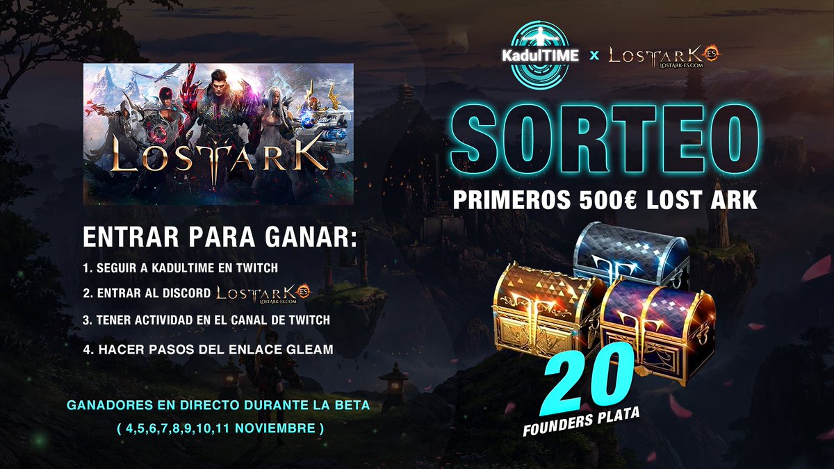 🎁𝗦𝗢𝗥𝗧𝗘𝗔𝗭𝗢 𝟱𝟬𝟬€ 𝗘𝗡 𝟮𝟬 𝗙𝗢𝗨𝗡𝗗𝗘𝗥𝗦 𝗣𝗟𝗔𝗧𝗔 𝗟𝗢𝗦𝗧 𝗔𝗥𝗞
⚠Requisitos IMPRESCINDIBLES:
Seguir los pasos del enlace gleam.io/6umxi/sorteazo…

🟠Para extra de suerte mencionar a 2 personas que querrían jugar el juego

GANADORES/AS DURANTE LA BETA EN DIRECTO