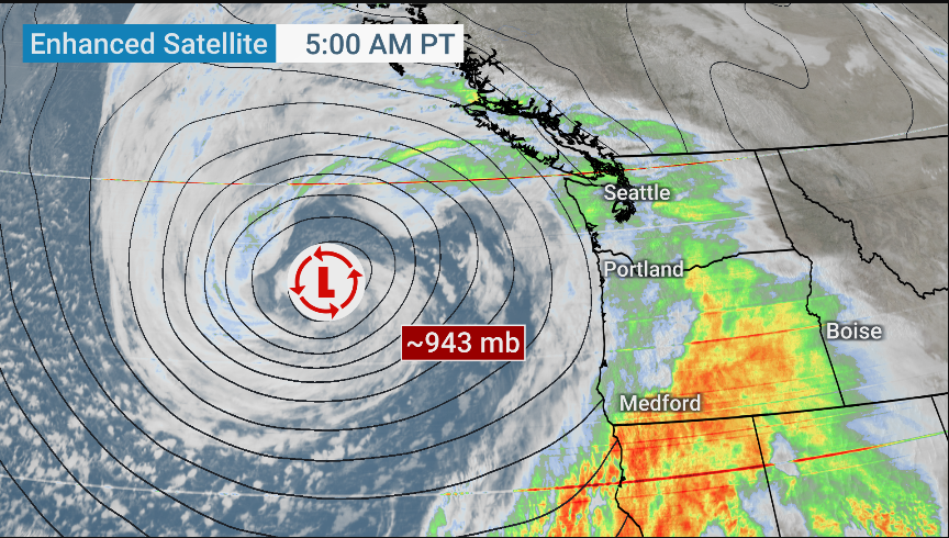 GregPostel's tweet photo. This morning's monster storm off the Pac Northwest is among the strongest on record in this part of the world. https://t.co/xb3MuXBpTj