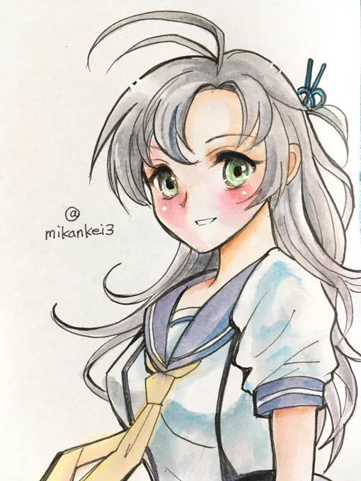 衣笠 改二です♪ 1926年10月24日進水! #艦これ版深夜の真剣お絵描き60分一本勝負 #艦これ版真剣お絵描き60分一本勝負_20211024 #衣笠 #艦これ #衣笠進水日 