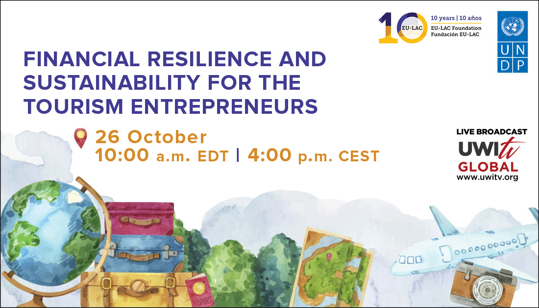 PNUDLAC's tweet photo. 📢Save the date! 

Join us with @eulacfoundation and @UNDPJamaica to discuss financial resilience and sustainability for entrepreneurs in tourism.

Sign up! https://t.co/TzGy0Chb9j https://t.co/y59lc29YPu