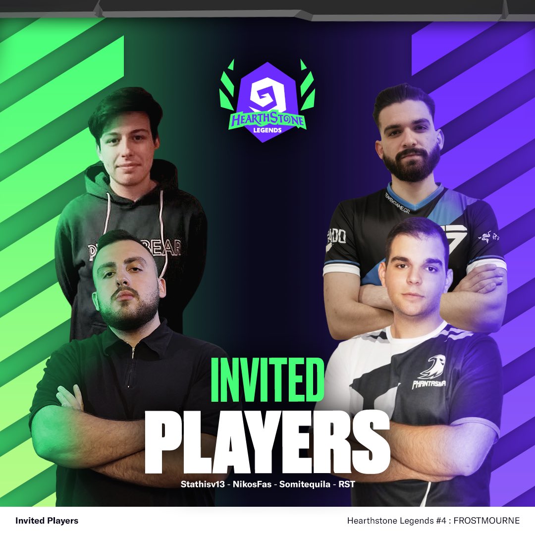 HSLegends_gr's tweet photo. HSL: Frostmourne is going to be super stacked! 😎
These are the 4 Invited Players that complete the list that will compete next weekend at HSL: Frostmourne! https://t.co/wwJqAO9lD9