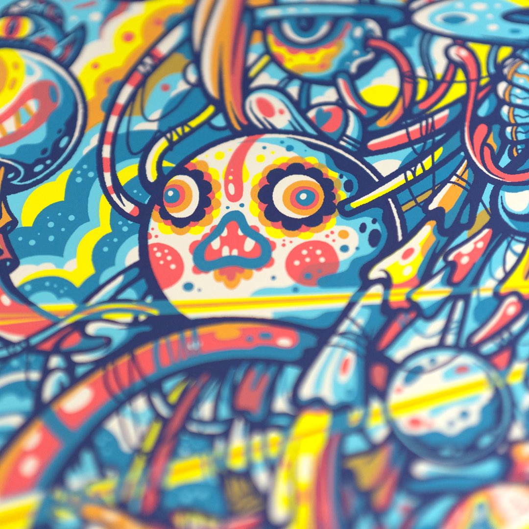 Always a pleasure to print the work of <a href="/DrewMillward/">Drew Millward</a>! 6 color #screenprint for <a href="/phishdrygoods/">Phish Dry Goods</a> in an edition of 1000.