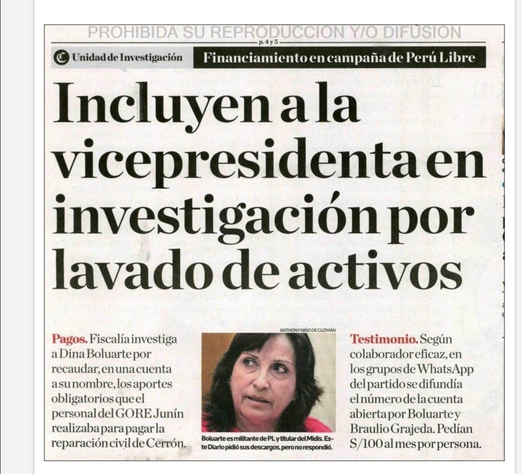 kampueromeza's tweet photo. Dina Baluarte, vicepdta. de la República y ministra de la mujer, es incorporada cómo investigada x lavado de activos en investigación preliminar seguida contra Vladimir y Valdemar Cerrón, Guido Bellido, Perú Libre y otros. Se habría encargado de recaudar fondos para PL y V.Cerrón https://t.co/eHixh29Wfd