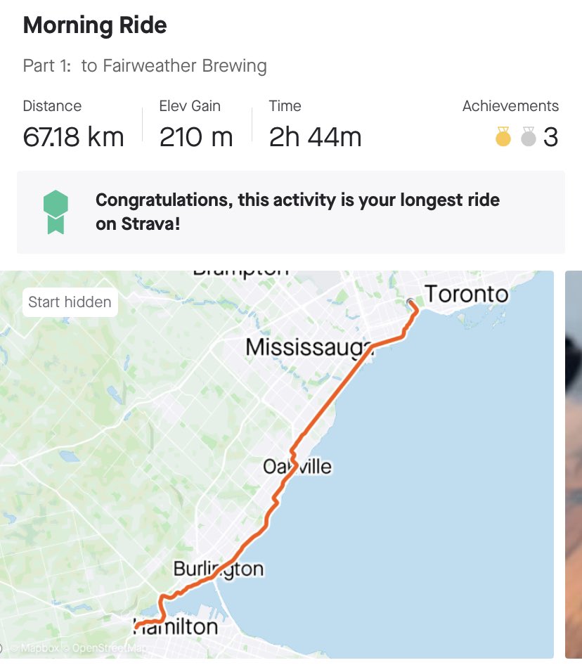 mbelgue's tweet photo. Cycled round trip from Toronto (home) to Fairweather Brewing yesterday!135KM in total.  Fuelled by @nuunhydration, bananas and Bulk Barn trail mix.  The craft beer and Pita Pit at the halfway mark was the highlight ! #cyclingOntario #bikesandbeers #nuunhydration #teamnuun https://t.co/62WtrmeWKH