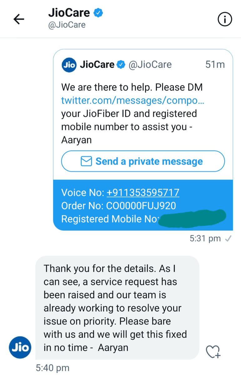 parikshitpathak's tweet photo. @JioCare BEWARE: No one at @JioCare bothers to care about customer need. I precisely asked for details of Nodal Officer as issue is pending for several days. However, what I got was another assurance. #JioCareDontCare https://t.co/46j9HZgnUn