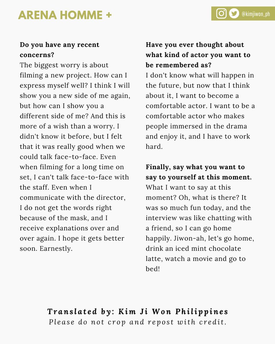 kimjiwon_ph's tweet photo. [ENG TRANS] Kim Ji Won x Arena Homme + November 2021 Interview (5) 📝

Translated from ⬇️
https://t.co/Kzl1J9jukI

❣️ Please do not crop and repost with credit

#kimjiwon #김지원 #金智媛 https://t.co/Y22iPYsrMj