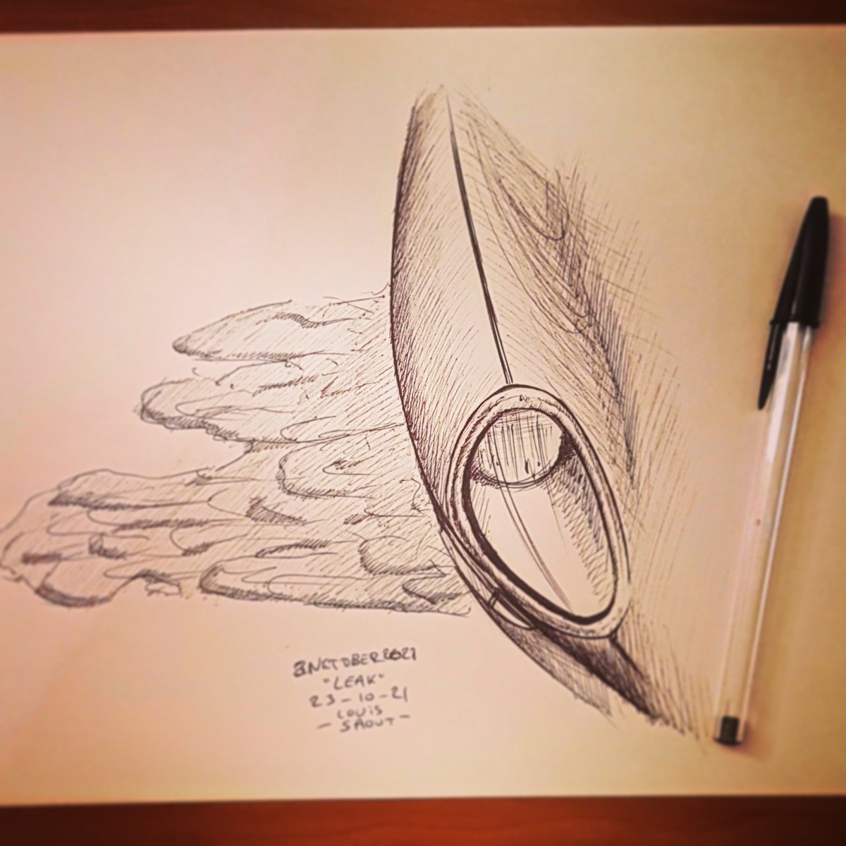 DoctorOpus's tweet photo. Day 23 for #inktober with #Leak and a #Jaguar #EType getting rid of her excess of #Oil , nothing sinister. #Inktober2021 #Biro https://t.co/PV8Qdaf2L7