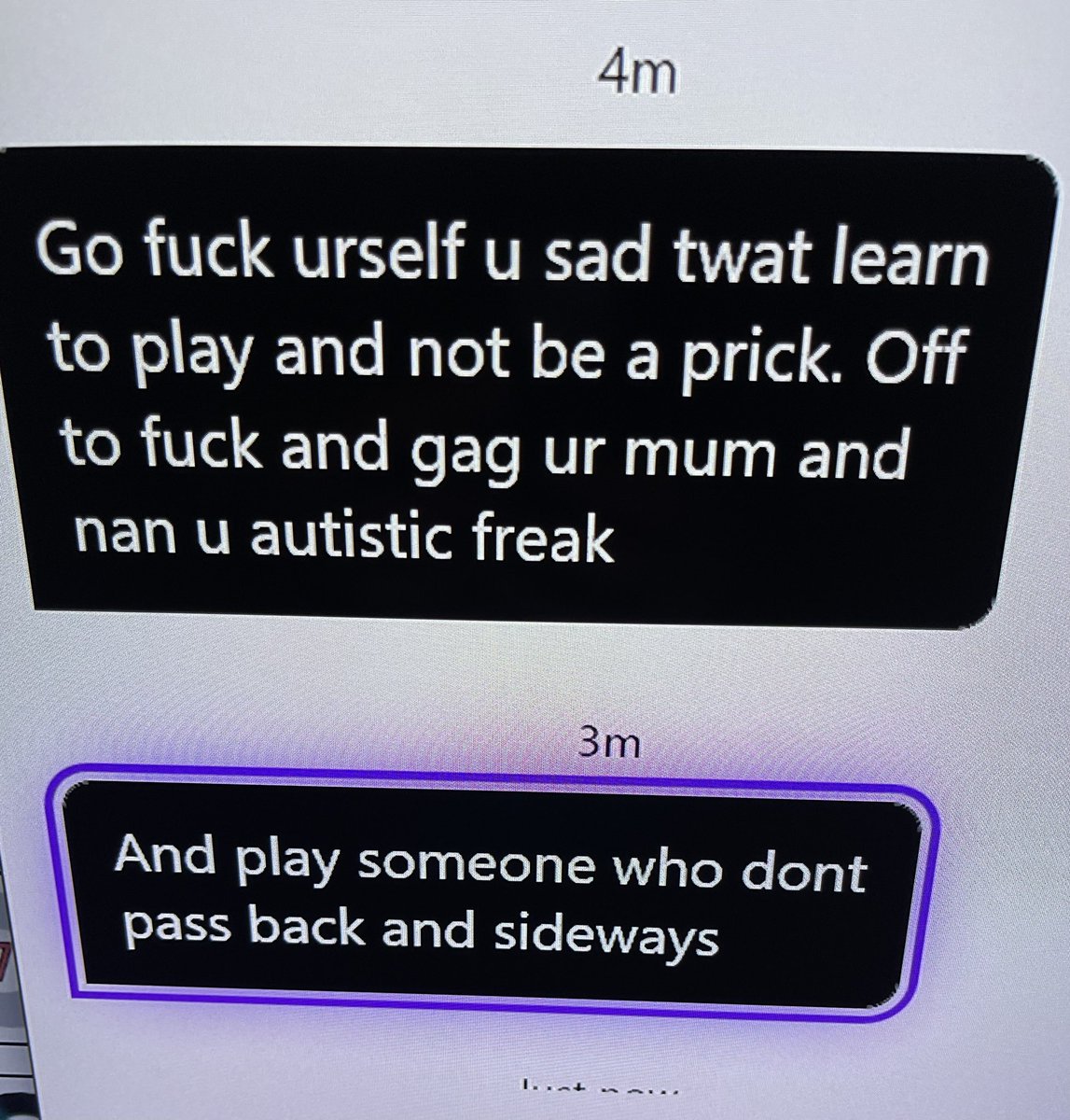 millers3000's tweet photo. This guy thought it was appropriate 2 message my 12 yr old with these messages today.Demonstrates how much more needs 2 be done 2 protect those on the receiving end of social media based platforms.Please RT &amp; get this weapon the attention they crave  @XboxSupport #bekind  #xbox https://t.co/9Og0C2vBfm