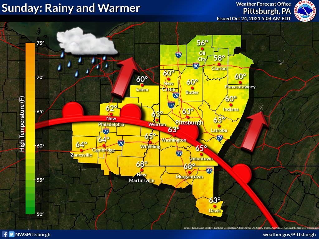 NWSPittsburgh's tweet photo. A warm front will push through the area from the south today, and that will mean more rain for the area. 🌧️☔️Rain will generally clear behind the front through the afternoon and evening as it lifts north. https://t.co/kELFNw4ehr