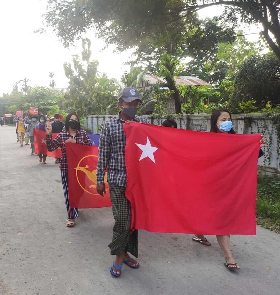 IrrawaddyNews's tweet photo. Residents in Kale, Sagaing Region marched in protest at the military regime on Sunday. (Photo: CJ) https://t.co/0di9GKUWKn