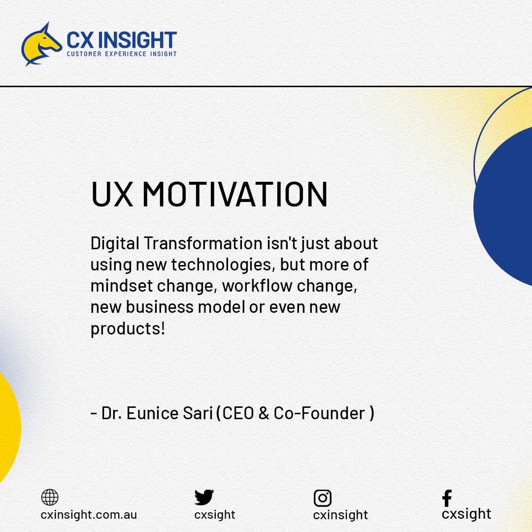 cxsight's tweet photo. Moving away from pen and paper to spreadsheet isn't Digital Transformation. Digital Transformation is about changing your mindset. It's beyond technological change.

#uxindo #uxindonesia #cxinsight #ux #ui #design #designthinking #userexperience #customerexperience #design https://t.co/Vd7lImE5hl