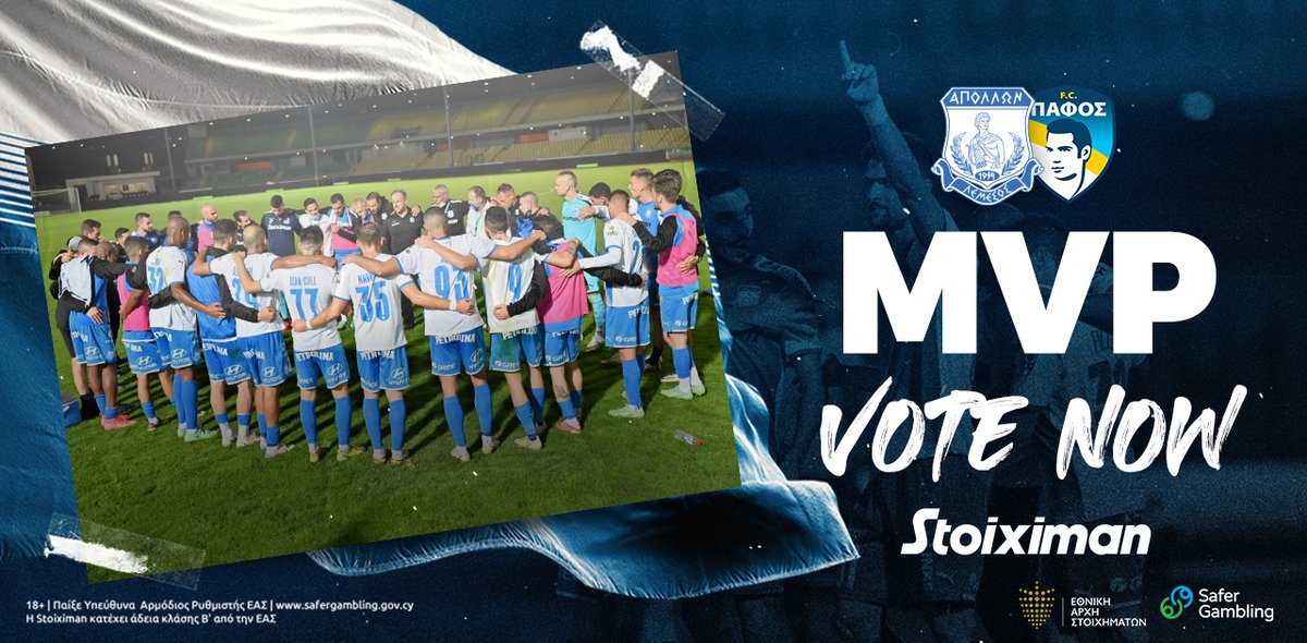 APOLLONOFFICIAL's tweet photo. 🏅 💪 Ήρθε η στιγμή να αναδείξετε με την δική σας ψήφο τον @Stoiximan #MVP της αναμέτρησης κόντρα στην Πάφος FC!
🗳 https://t.co/kZ2jAwzhv2

#ApollonFC #WeAreOne #ApolPaf https://t.co/QWZBH22BGk