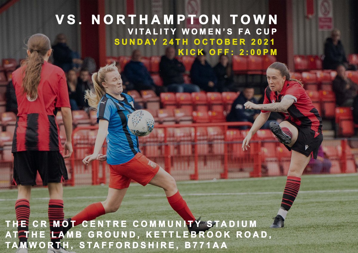 tamworthfcwomen's tweet image. TAMWORTH WOMEN MATCH DAY |
🆚 @NTFCWomen,
⏰ 2:00pm,
🏟 The Lamb,
🏆 @VitalityWFACup Third Round Qualifying,
🎟 Adults: £3.00, U16’s free,
🎙 Live free commentary by @switchsport,
🖥 Social media updates on Facebook, Twitter and Instagram.
