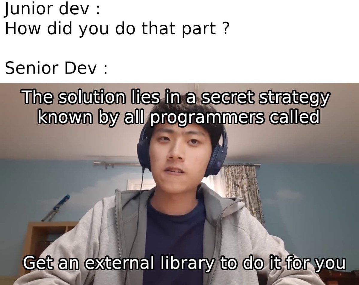 js_shitposting's tweet photo. I'm going to do what's called a pro dev move 👨💻👩💻
▪️
#devmemes #webdesigntrends #devlife #html #css #javascript #javascripttips #htmlcss #react #vuejs #htmlcssjavascript #vuejsdeveloper #cssgrid #shitposting #javascriptshitposting #developerlife #webdev #windows #windowsupdate https://t.co/ZGlBNwb5lz