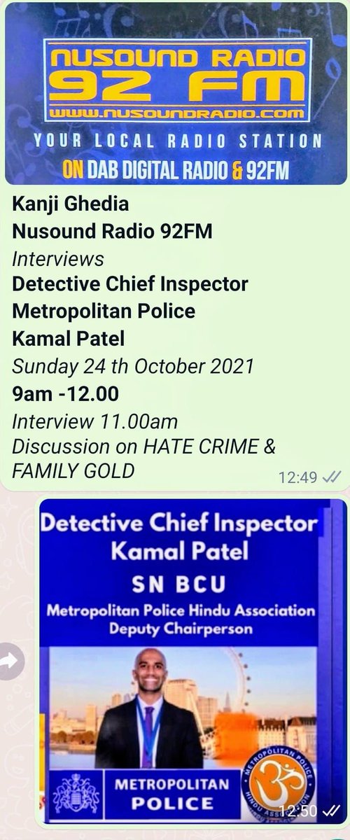 MPHinduAssoc's tweet photo. This morning Sunday 24th October 2021 on Nusoundradio 92 FM Safety Awareness Presentation by DCI Kamal Patel MPHA Deputy Chairperson on Hate Crime and Family Gold https://t.co/e6QpDqqu2Y