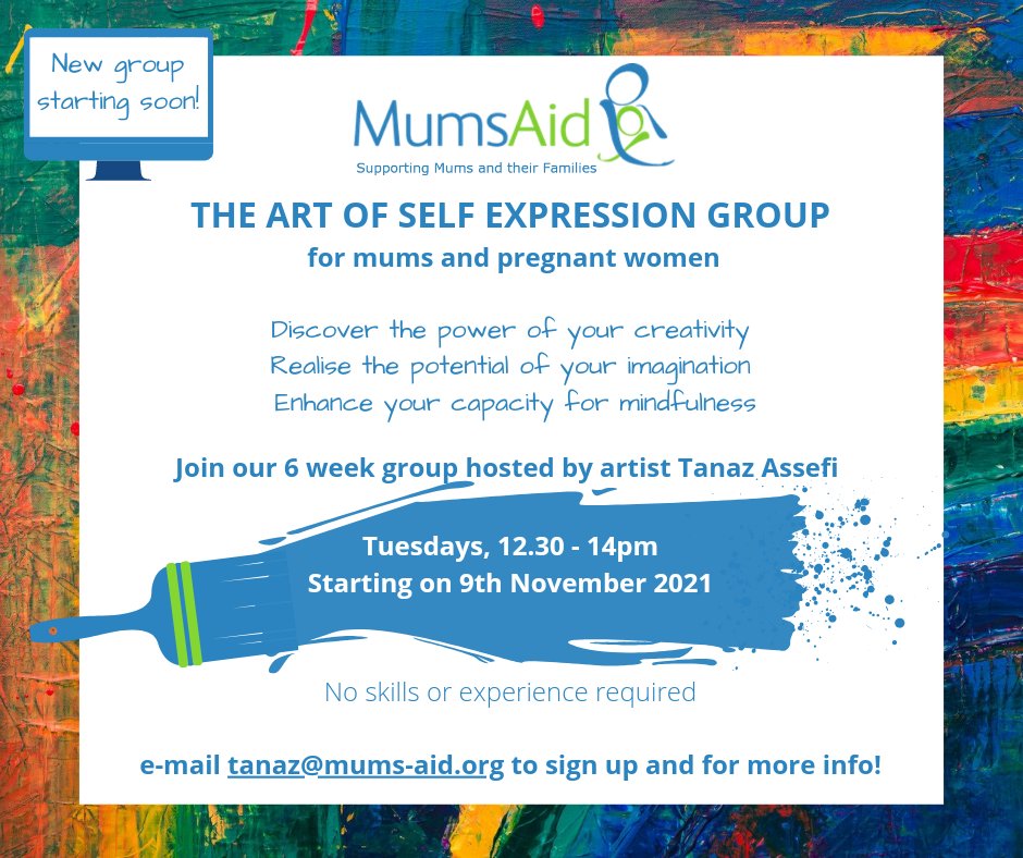 TanazAssefi's tweet photo. New in-person Art Sessions with @mums_aid starting from November 9th at 12:30 to 14:00 @theyogaspacelondon
No skills required and all materials provided.
For pregnant or a mother with children under the age of 3 living in Greenwich borough.
Tanaz@mums-aid.org
#MumsAid #artclub https://t.co/sU0oP6FUBH